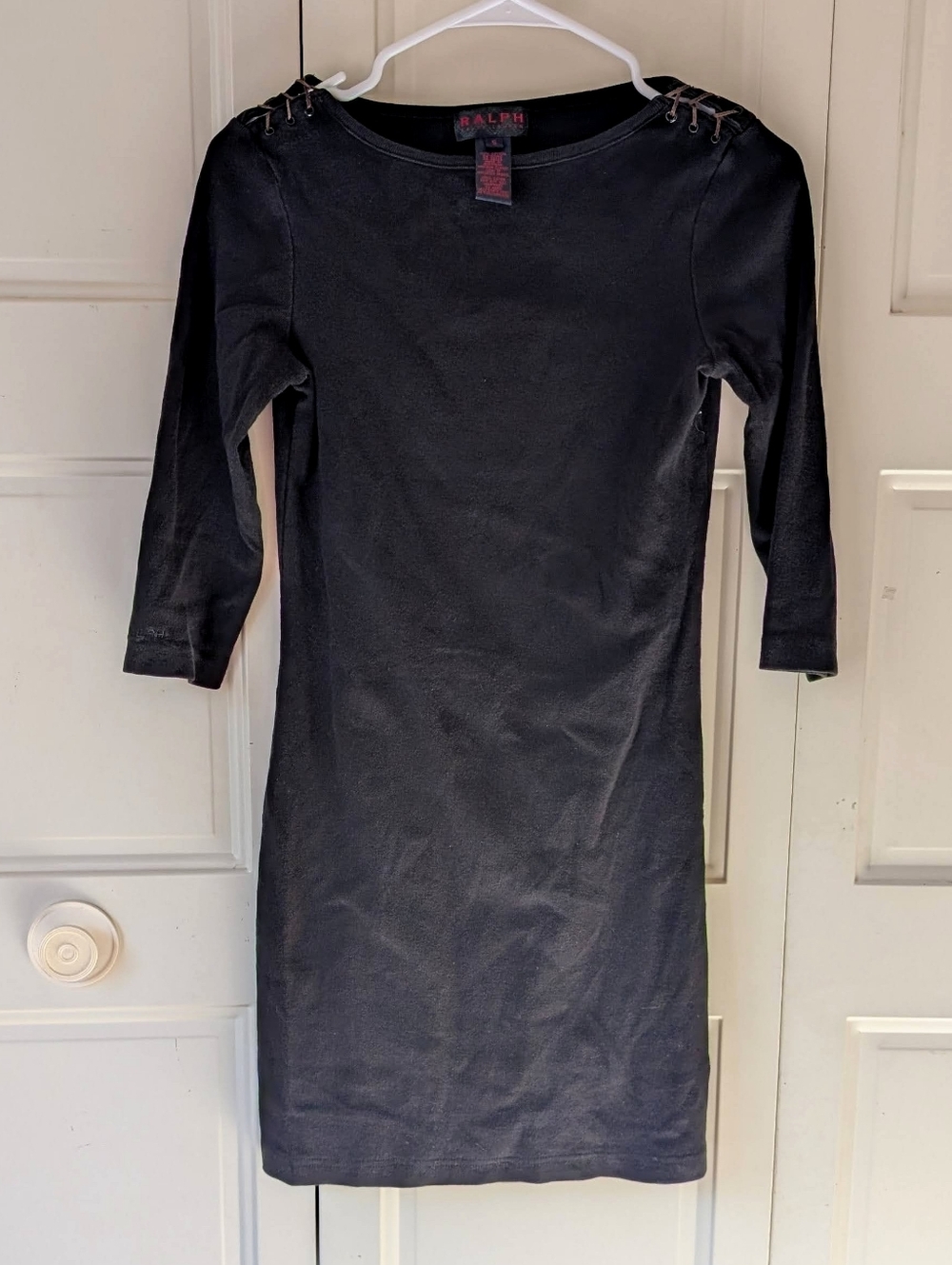 Ralph Lauren black long sleeve dress with leather lace up grommet detail